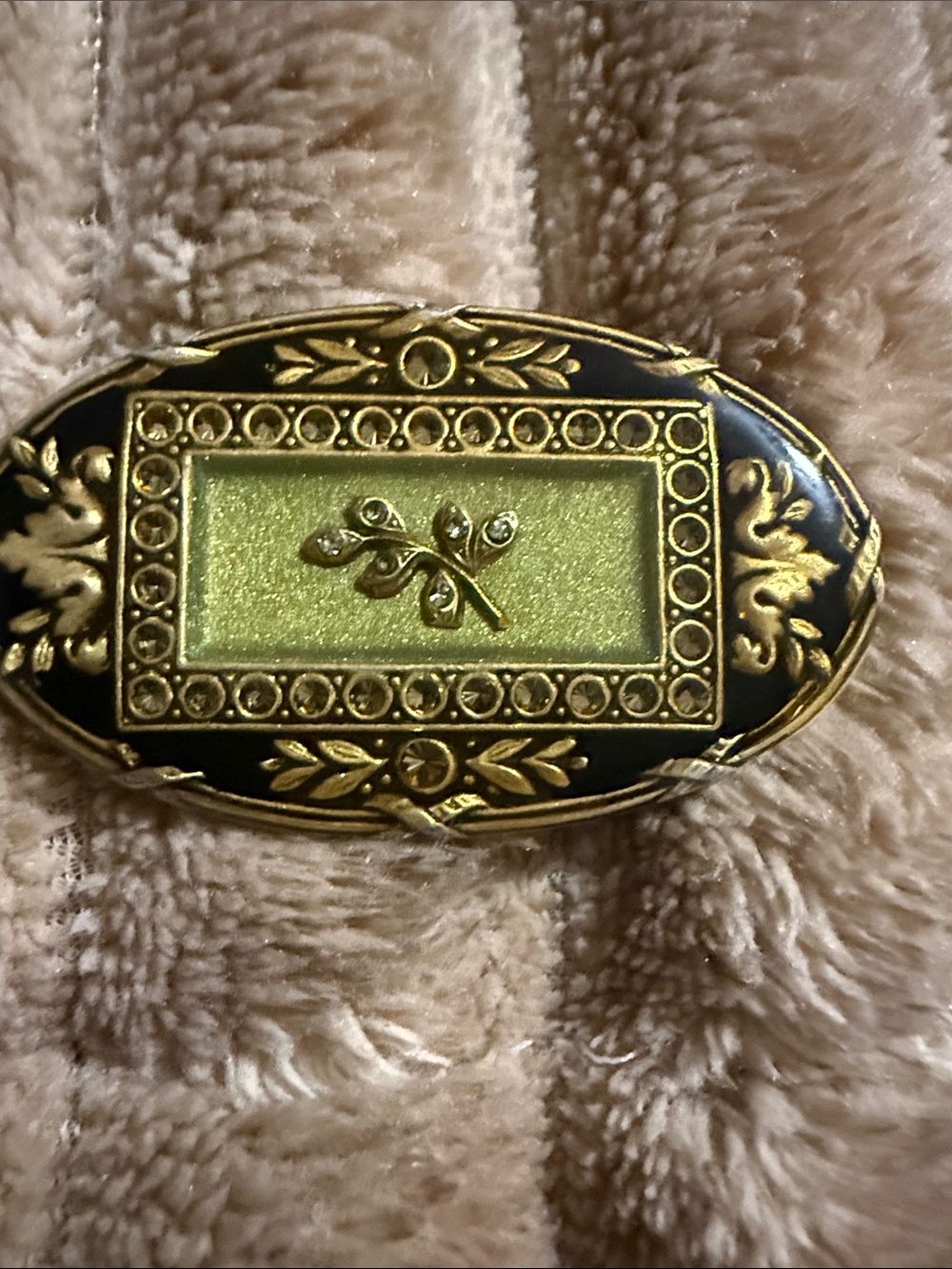 Catherine Popesco Black and Gold Oval Decorative Pin with Lime Center